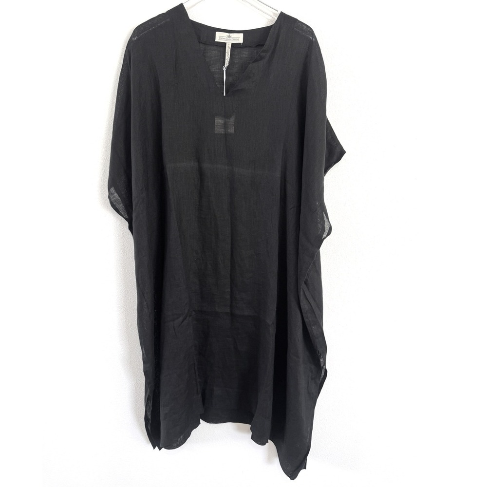 Crown Linen Designs Black 100% Linen Kaftan Dress | Lightweight Summer Tunic